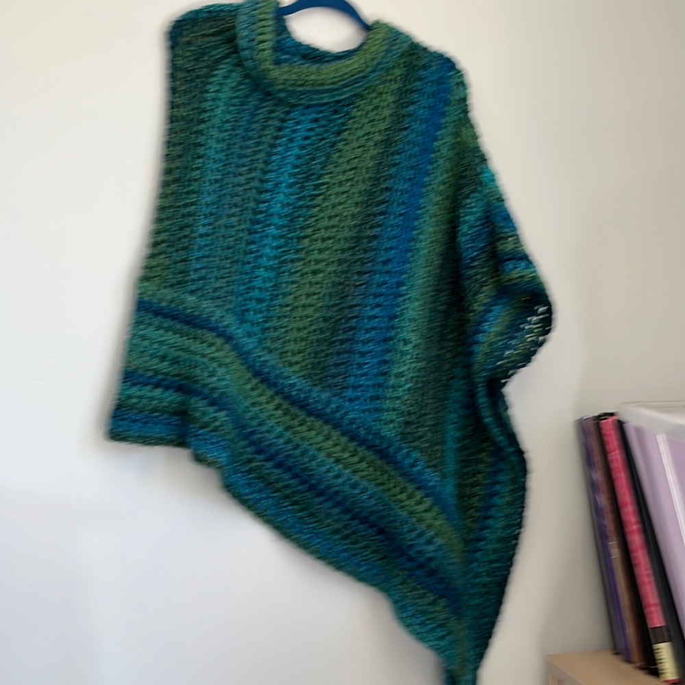 Hand Crocheted Greenish Blue Poncho